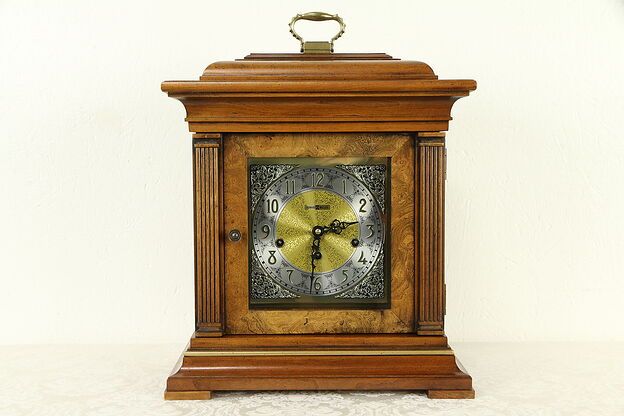 Howard Miller Vintage Cherry & Burl Mantel Clock, 2 Jewels #31993 photo