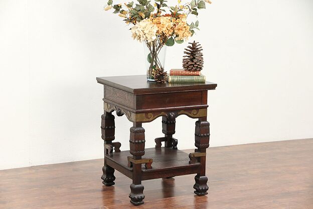 Arts & Crafts Oak Antique Craftsman Hall Table or Sculpture Pedestal #29544 photo