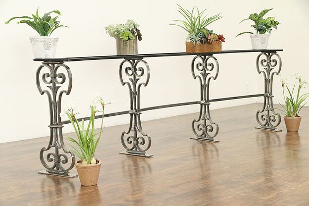Architectural Salvage Antique Curved Wrought Iron Console Table #30802 photo