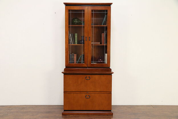 Cherry Vintage Library or Office Lateral File & Bookcase, Paoli B #30601 photo
