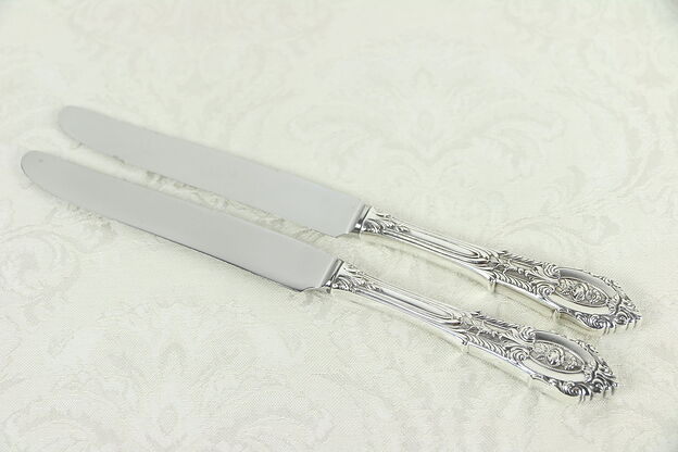 Pair of 9" Sterling Silver Dinner Knives Rose Point by Wallace #30137 photo