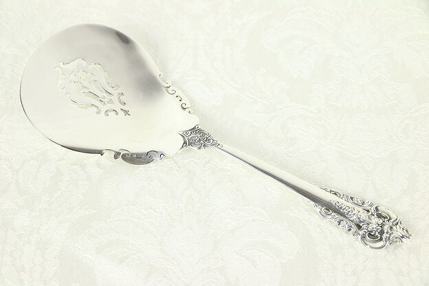 Grand Baroque Wallace Sterling Silver Pierced 8" Serving Spoon #30270 photo