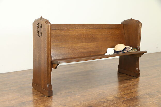 Oak Carved Antique 64" Long Pew or Entry, Hall Bench #31109 photo