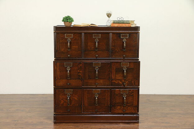 Oak Antique 9 Drawer Stacking File Cabinet, Tilt Fronts, Globe Wernicke #30412 photo