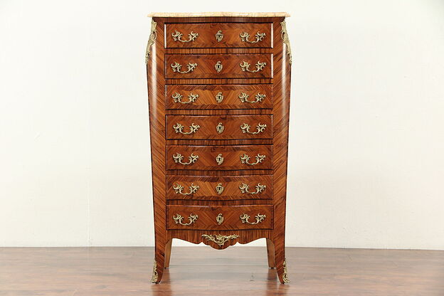 French Semainier Vintage Lingerie Chest Rosewood & Tulipwood, Marble Top #29500 photo