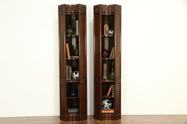 Pair of Cherry Vintage Corner Bookcases, Charleston Collection by Harden #30560 photo