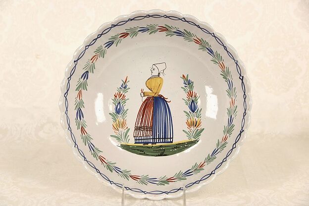 Quimper Hand Painted Serving Bowl, Brittany France Signed photo