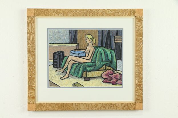 Nude w/ Red Robe Study, Original Oil Pastel Painting Custom Frame, Bodden #30946 photo
