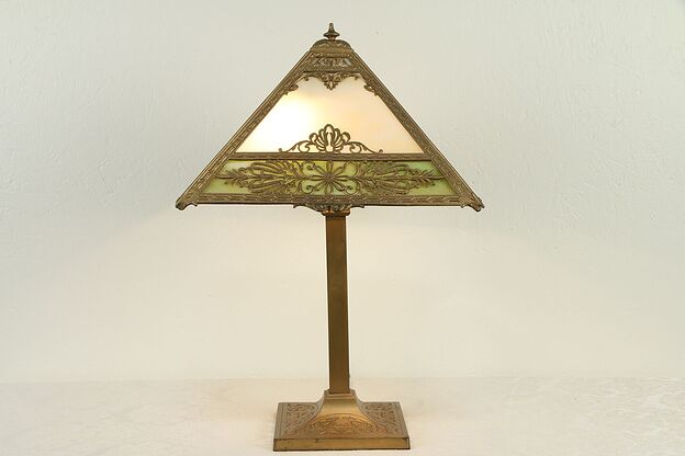 Pyramid Shape Stained Glass Shade Antique Lamp #31602 photo