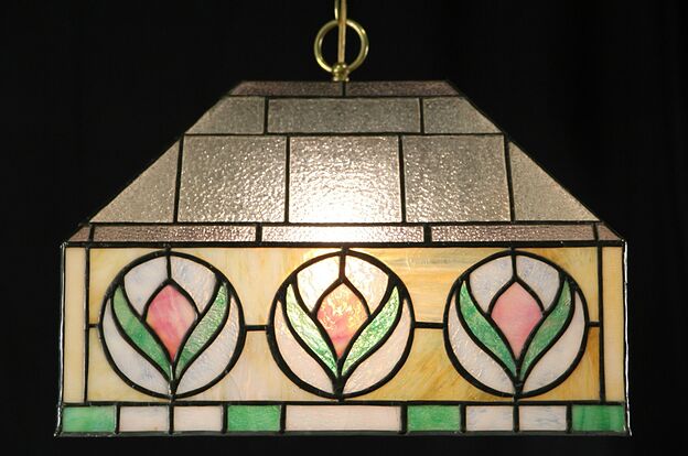 Stained Glass Leaded 1920 Antique Light Fixture photo