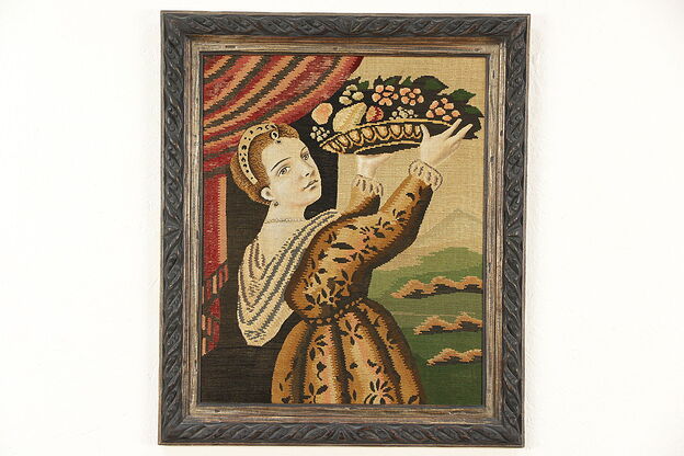 Tapestry of a Young Woman Bearing Fruit, Carved Frame photo