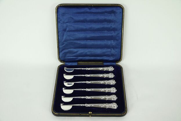 Sterling Silver Set of 6 Antique English Fruit or Cheese Knives, England  #28649 photo