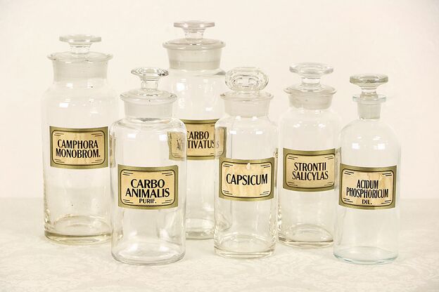 Set of 6 Apothecary Drug Store 1900 Antique Medical Jars photo