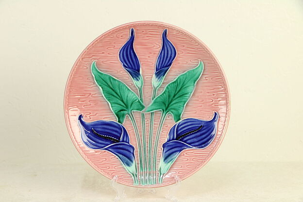 Majolica 10" Hand Painted Calla Lilly Plate #30201 photo