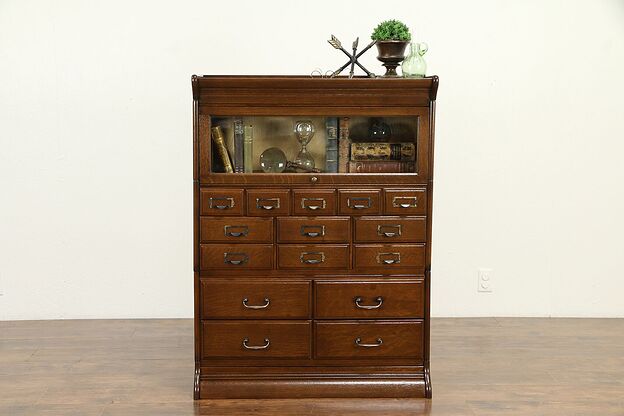 Oak Antique 15 Drawer Stacking Lawyer Office or Library File & Bookcase #31638 photo