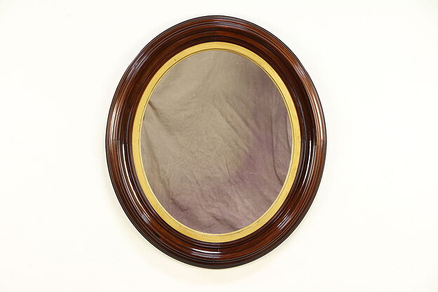 Victorian Antique 1860 Oval Mirror, Carved Walnut Frame 39" Tall #30492 photo