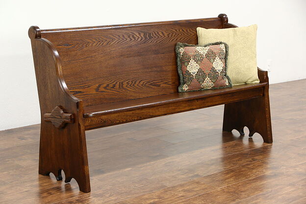 Oak 1880 Antique 67" Long Pew or Hall Bench photo