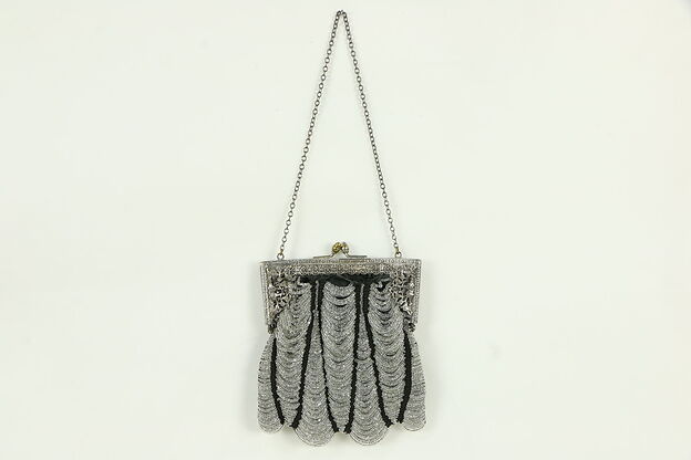 Purse with Swags of Glass Beads, 1910 Antique, Filigree Frame photo