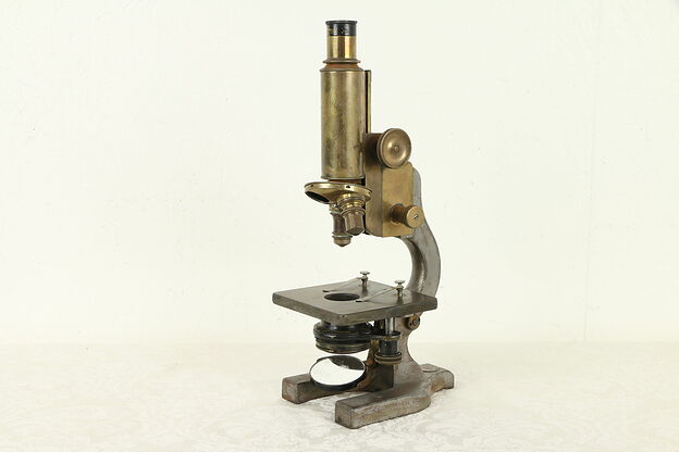 Victorian Brass & Iron Antique English Microscope, Hawksley London #30886 photo