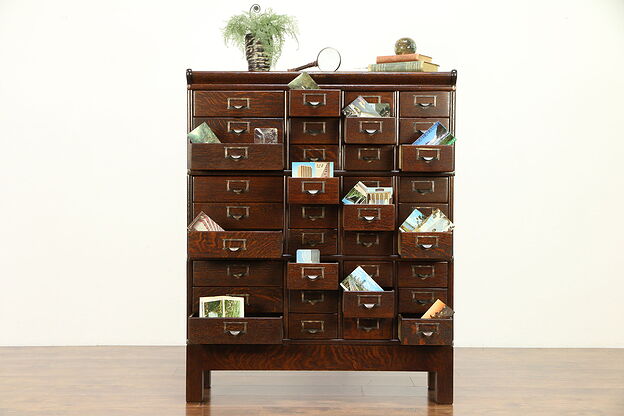 Oak Antique 1900 Stacking 36 Drawer Collector File Cabinet, Signed Globe #30413 photo