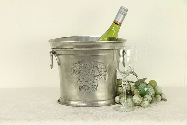 Pewter English Antique Champagne Bucket or Wine Cooler, Signed 1703 #30367 photo