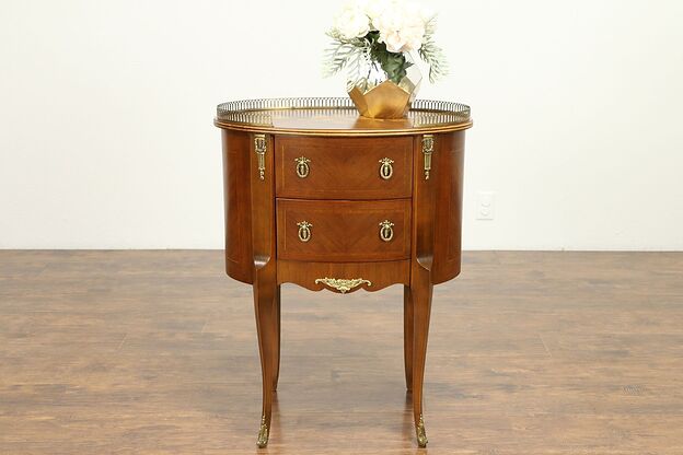 Oval Vintage Italian Inlaid Marquetry Nightstand, Lamp or End Table #31036 photo