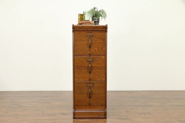 Oak Antique 3 Drawer File Cabinet, Legal or Letter Size, Signed Globe #31254 photo
