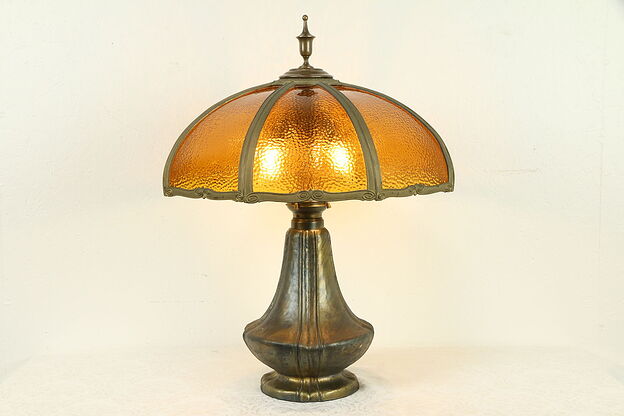Curved Hammered Stained Glass Shade 8 Panel Antique Art Deco Lamp #31527 photo