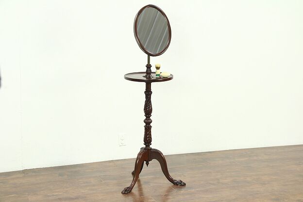 Empire Carved Mahogany 1900 Antique Shaving Stand, Adjustable Mirror photo