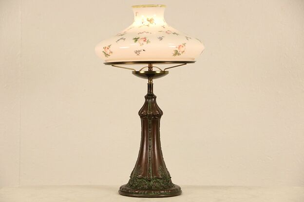 Table Lamp, 1915 Antique, Hand Painted Milk Glass Shade photo