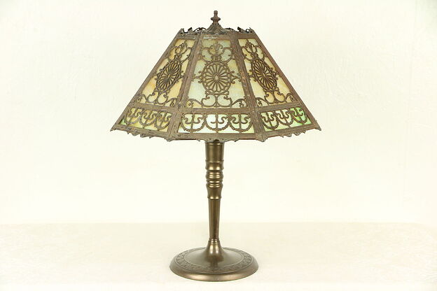 Stained Glass Filigree Shade Antique 1920 Table Lamp #29615 photo