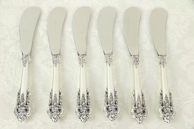 Grand Baroque Wallace Set of 6 Sterling Silver 6" Butter Knives #30268 photo