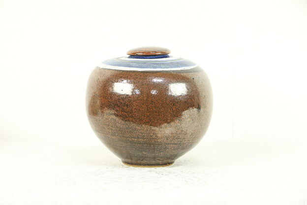 Art Pottery Vessel & Lid, Dark Glaze Covered Jar, Bruce Bodden #30483 photo