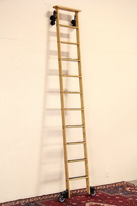 Library, Kitchen or Wine Cellar Industrial Rolling Oak 10' Ladder photo