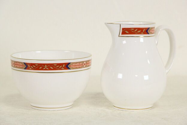 Royal Worcester BEAUFORT RUST RED Cream and Sugar photo