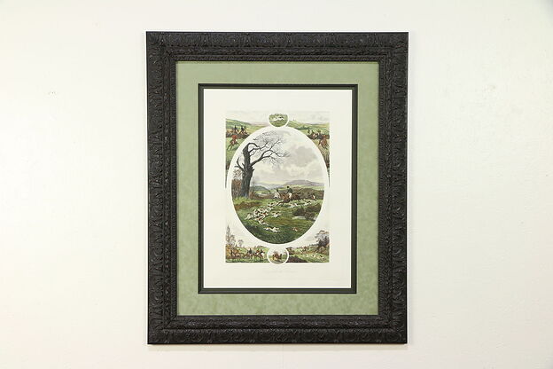 A Day with the Harriers, Fox Hunting Print, Pub. 1852, Custom Frame #30252 photo