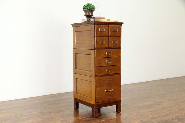 Oak Antique Stacking 8 Drawer Card & Letter Office Library File Cabinet #30878 photo