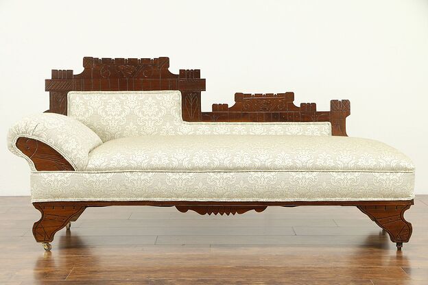 Victorian Eastlake Antique Walnut Fainting Couch or Chaise New Upholstery #31378 photo
