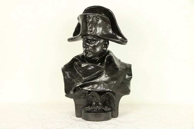 Victorian Antique 1880 Bust Ceramic Sculpture of Napoleon, Bronze Finish #30339 photo