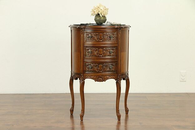 Demilune Carved Chest, Hall Console or End Table, Marble Top #30543 photo