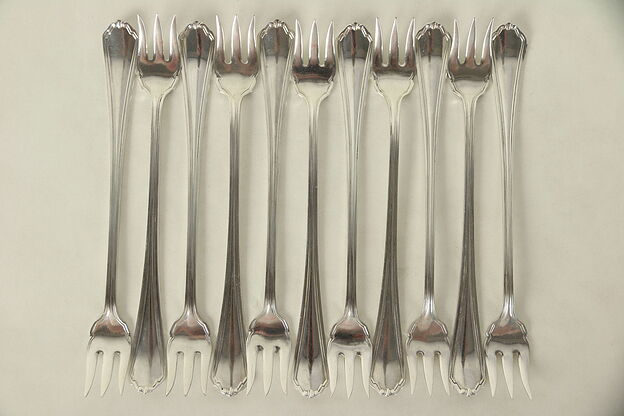 Set of 11 Silverplate Antique Seafood or Lemon Forks, signed Rogers #29348 photo