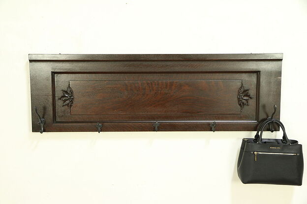 Quartersawn Oak Carved Hanging Coat or Hat Rack, Antique Piano Salvage #30294 photo