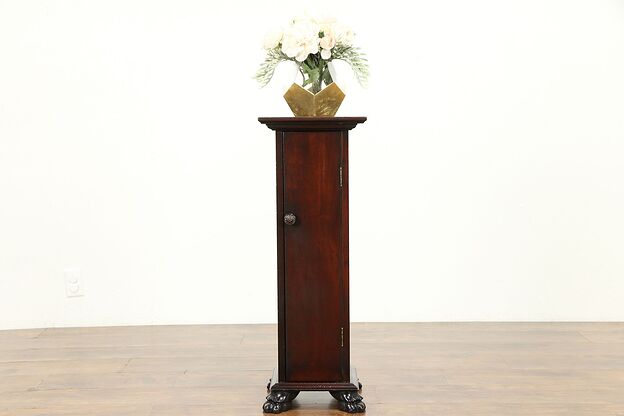 Mahogany Antique Smoking Stand, Plant or Sculpture Pedestal, Paw Feet #31159 photo