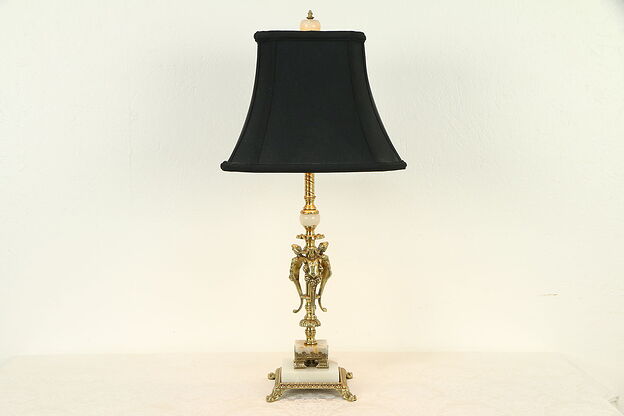 Vintage Lamp with Onyx & Brass Base, Female Figures, Benzamine #32077 photo