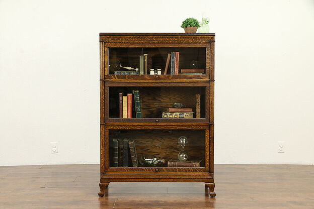 Oak Antique 3 Stack Lawyer or Library Bookcase, Macey #31838 photo
