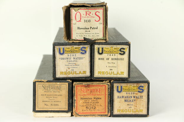 Group of 6 Antique Player Piano Rolls, Hawaii Songs #29482 photo