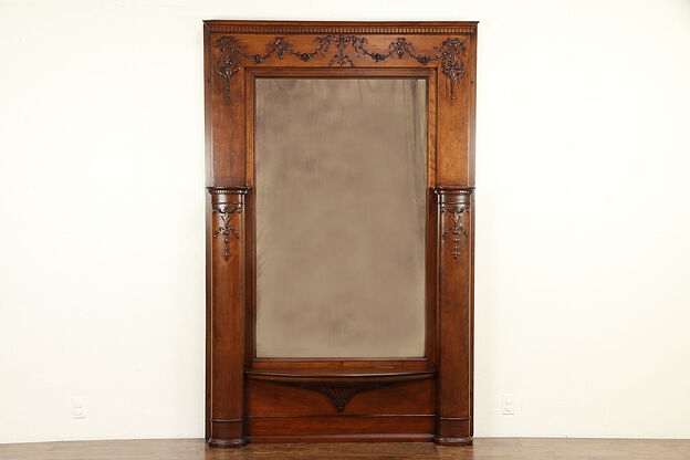 Hall, Foyer or Pier Antique Mirror with Columns, Carved Curly Birch #31822 photo