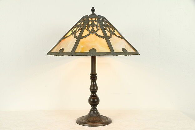 Octagonal Filigree Stained Glass Shade Antique Lamp #31141 photo