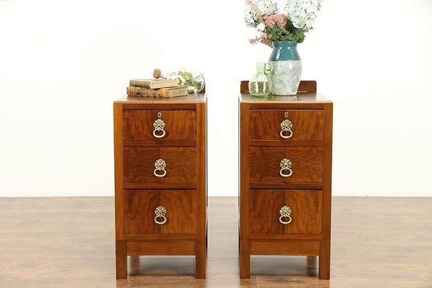 Pair of English Vintage Walnut Nightstands or End Tables #31195 photo