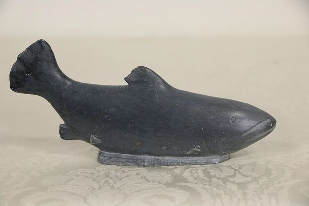 Inuit Hand Carved Soapstone Whale Sculpture photo